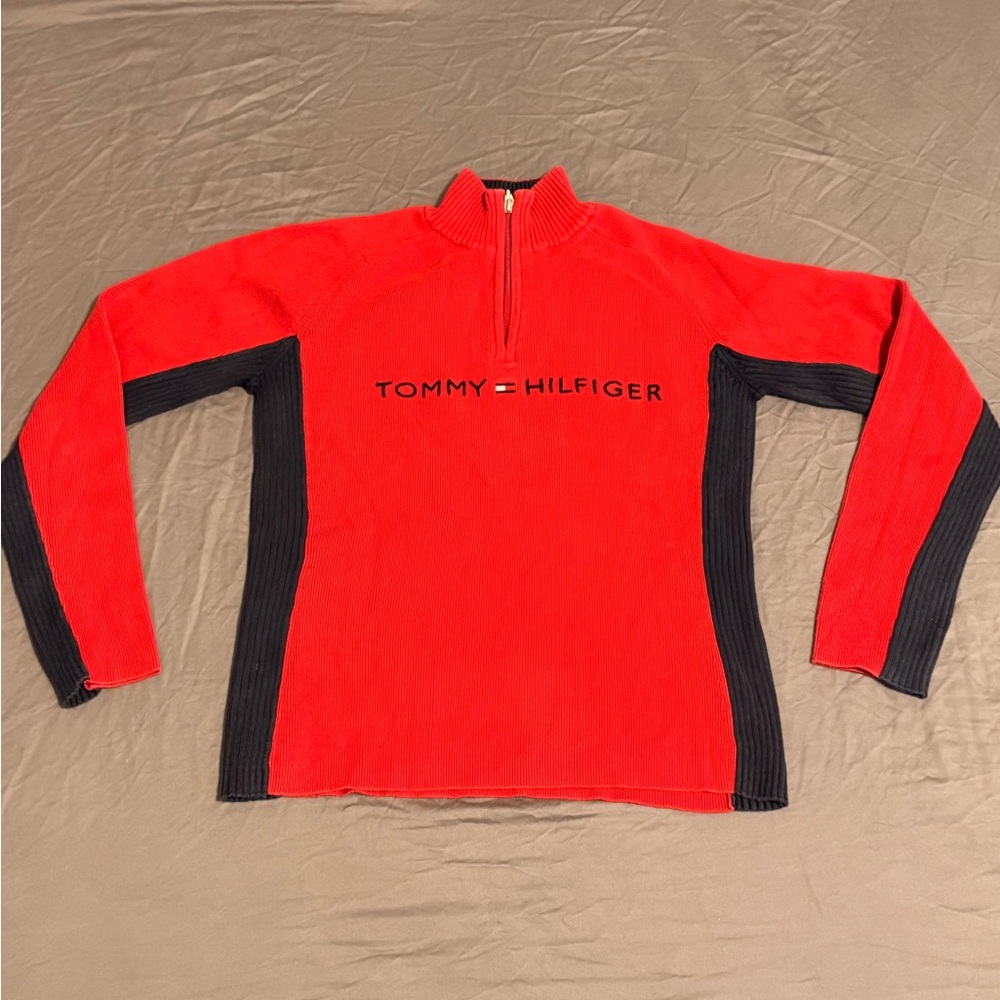 Tommy Hilfiger Red and Black Zip Up Sweater